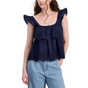 PLANET HEART Womens Eyelet Tiered Tank Top, Blue, NWT